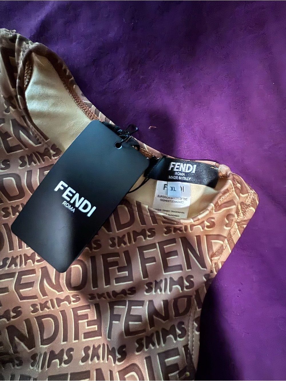 Fendi By Skims Logo-Print Brown Tank Bodysuit - Picture 3 of 4